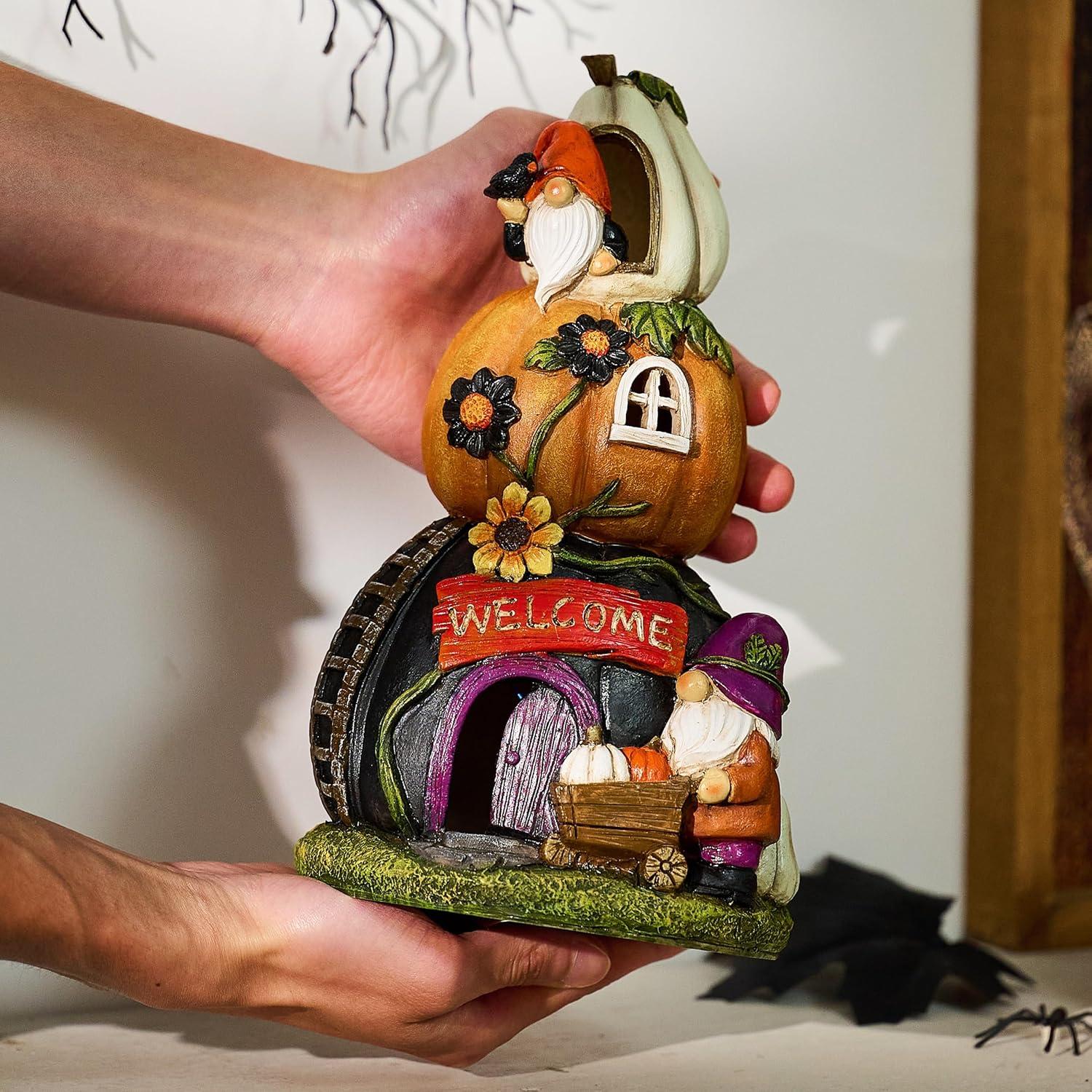 Herbstdeko Kürbishaus Solarleuchte Garten Deko Wetterfest 24cm