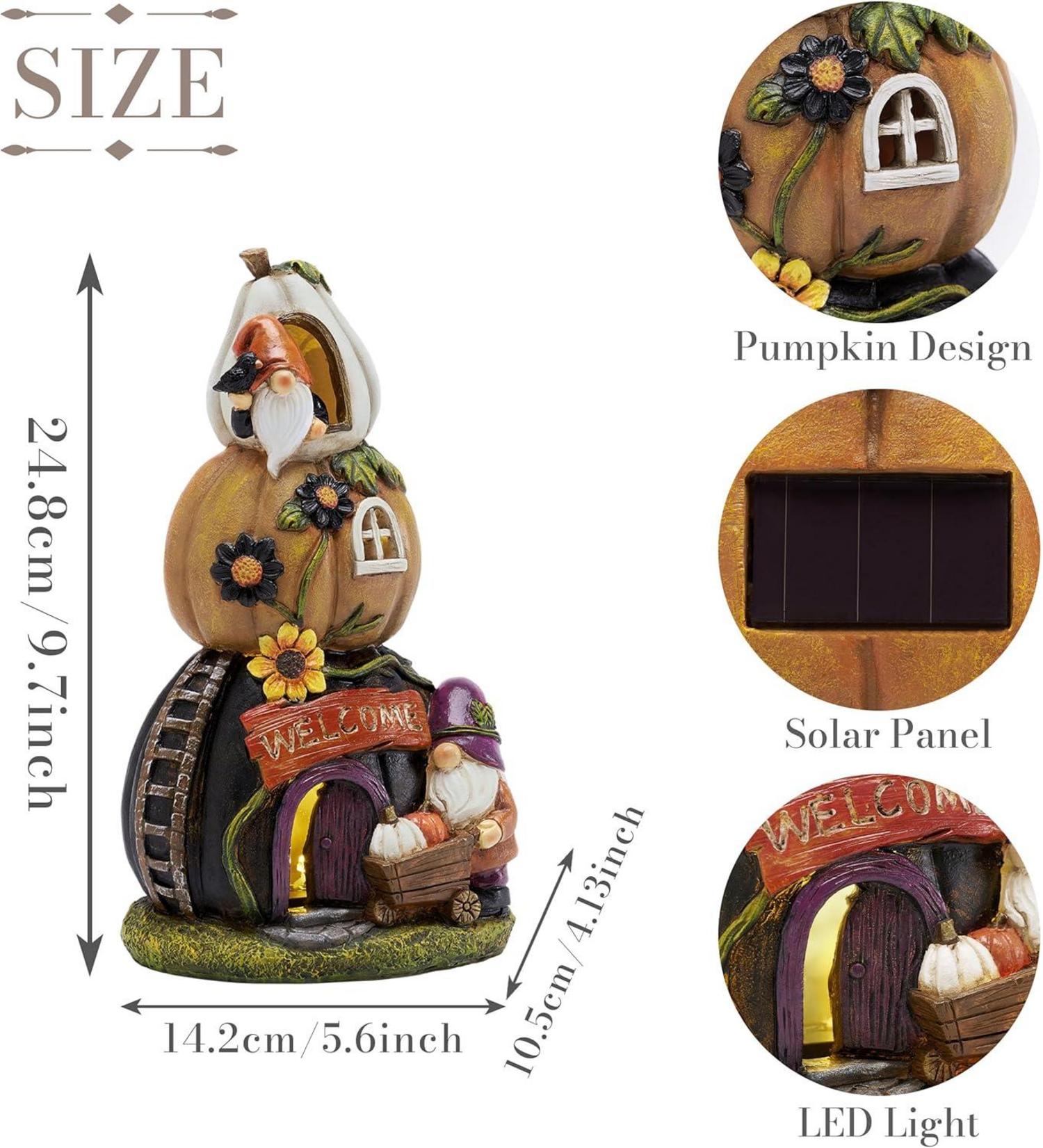 Gartendeko für Draußen Wetterfeste Herbstdeko Kürbishaus Solarleuchte