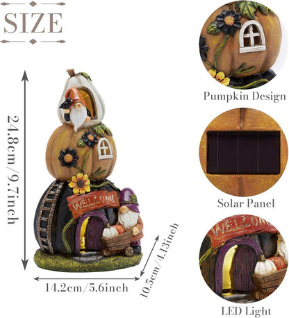 Gartendeko für Draußen Wetterfeste Herbstdeko Kürbishaus Solarleuchte