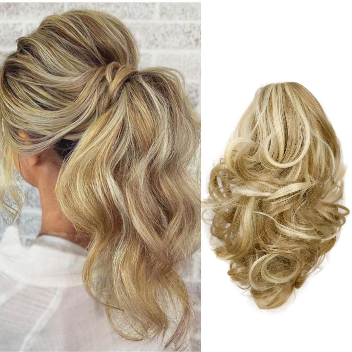 Pferdeschwanz Clip-in Extension, gewellt, aschbraun & bleichblond