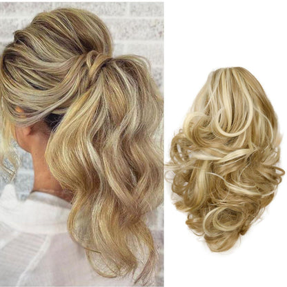 Pferdeschwanz Clip-in Extension, gewellt, aschbraun & bleichblond