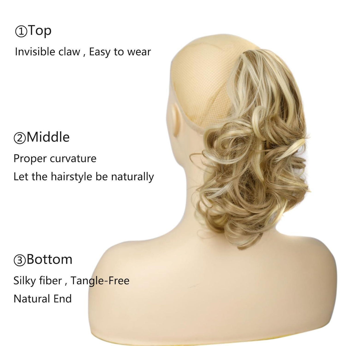 Pferdeschwanz Clip-in Extension, gewellt, aschbraun & bleichblond
