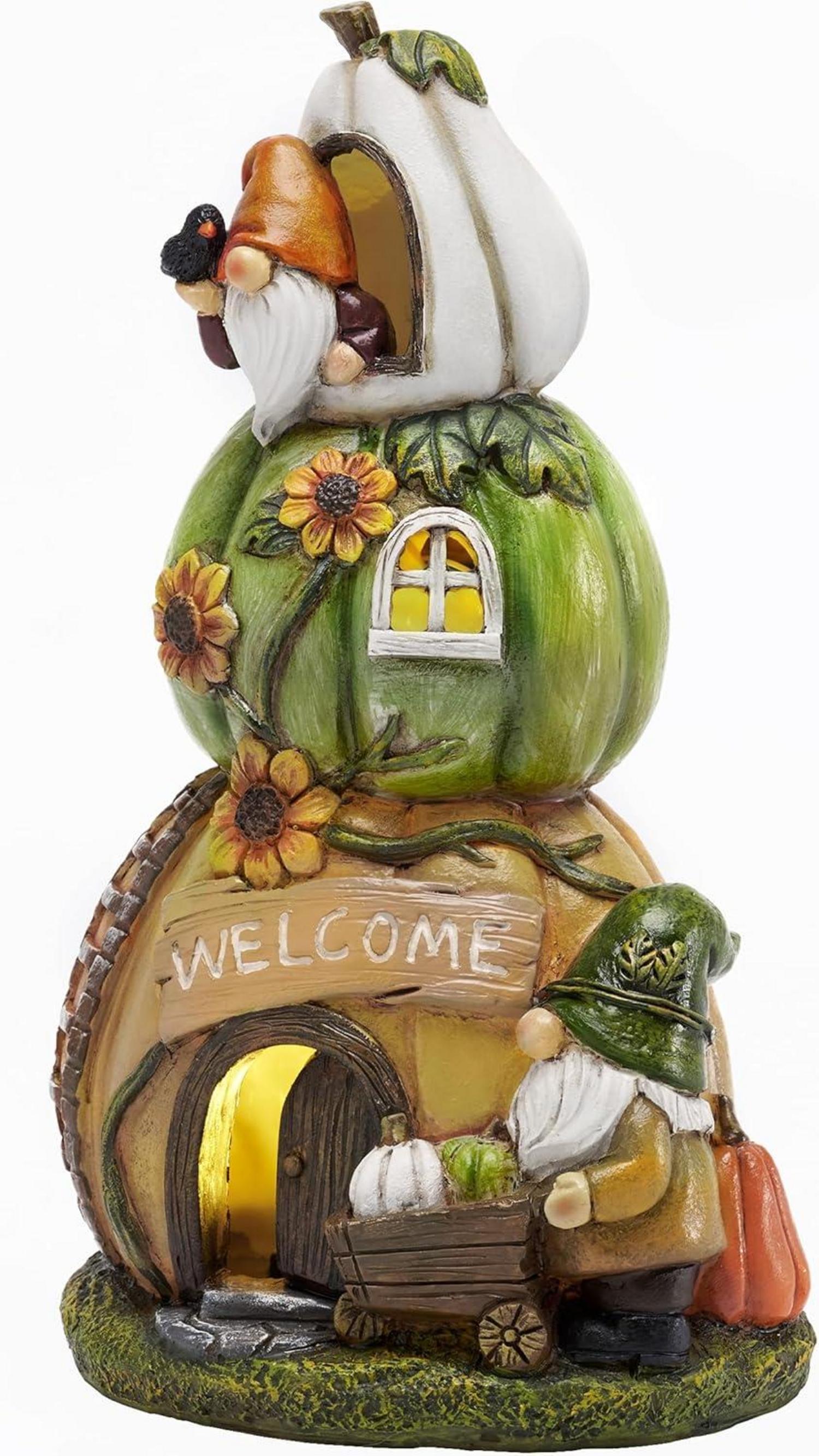 Gartendeko Herbst Solar Kürbishaus Outdoor Dekoration 24cm