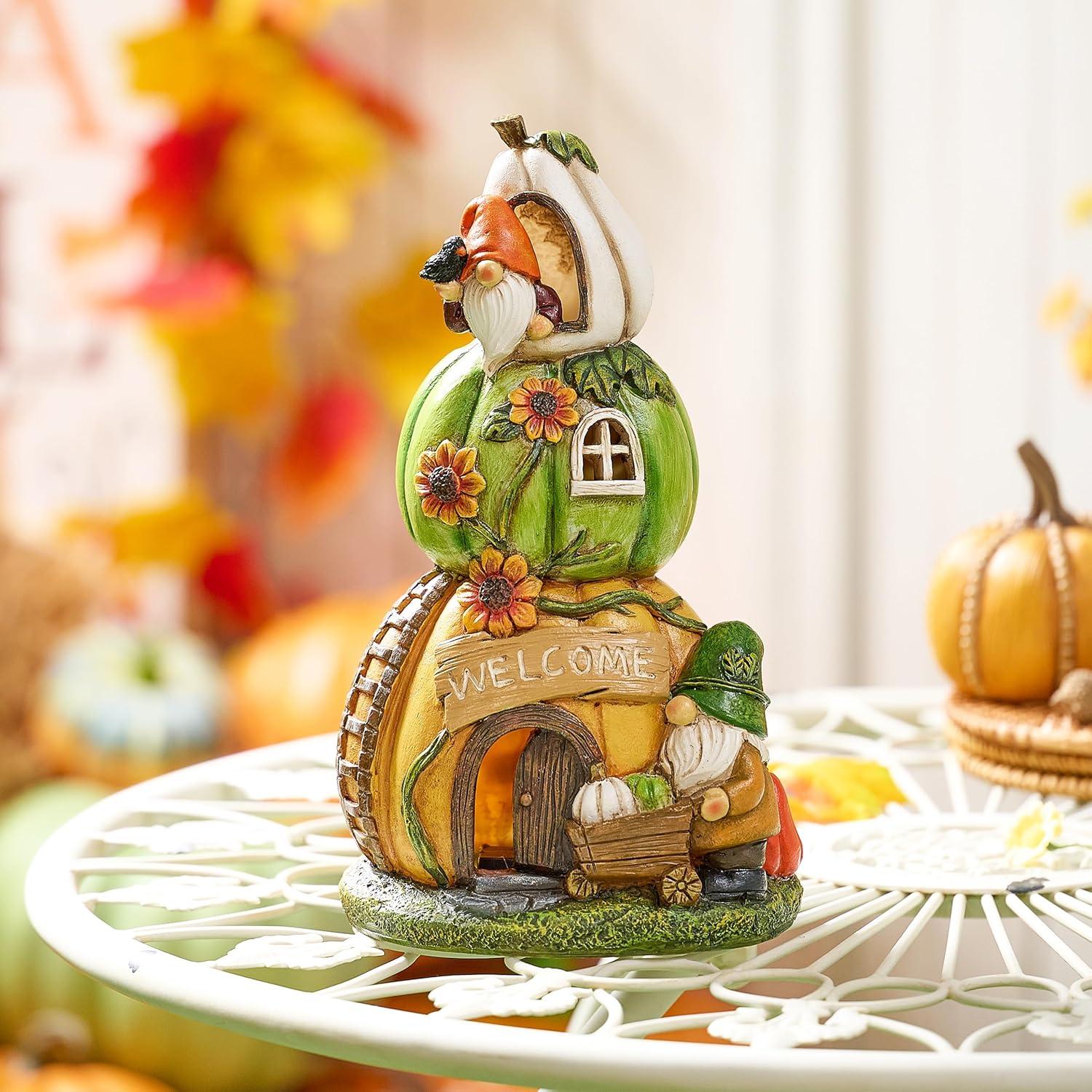 Gartendeko Herbst Solar Kürbishaus Outdoor Dekoration 24cm
