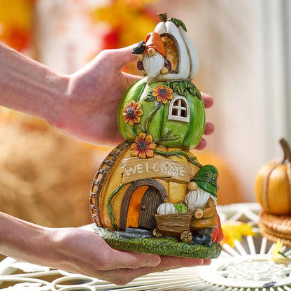Solar Kürbishaus Herbstdeko 24cm Grün - Wetterfestes Kunstharz mit LED Beleuchtung