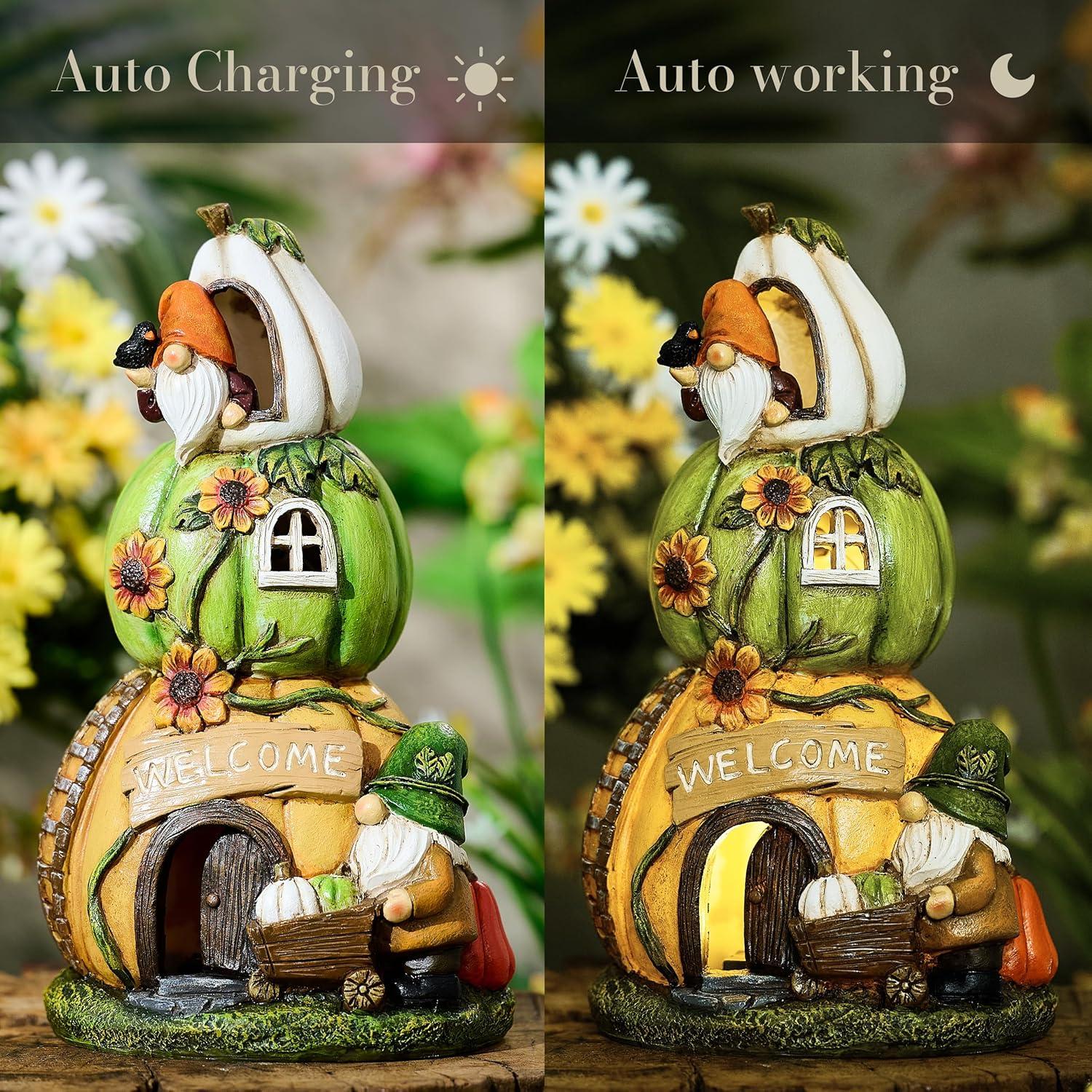 Herbst Deko Solar Kürbishaus mit Solarleuchte 24cm