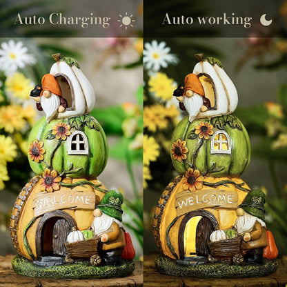 Herbst Deko Solar Kürbishaus mit Solarleuchte 24cm