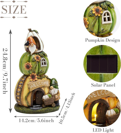 Herbst Deko Solar Kürbishaus mit Solarleuchte 24cm