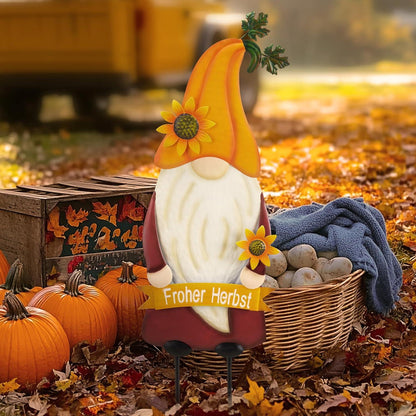 Herbstdeko Gartenzwerg mit Sonnenblume Metall 68cm
