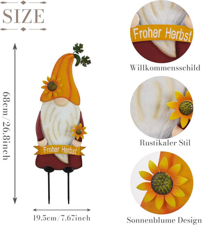 Herbstdeko Gartenzwerg mit Sonnenblume Metall 68cm