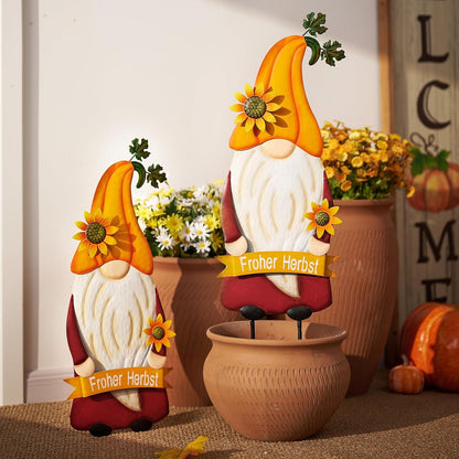 Herbstdeko Gartenzwerg mit Sonnenblume Metall 68cm