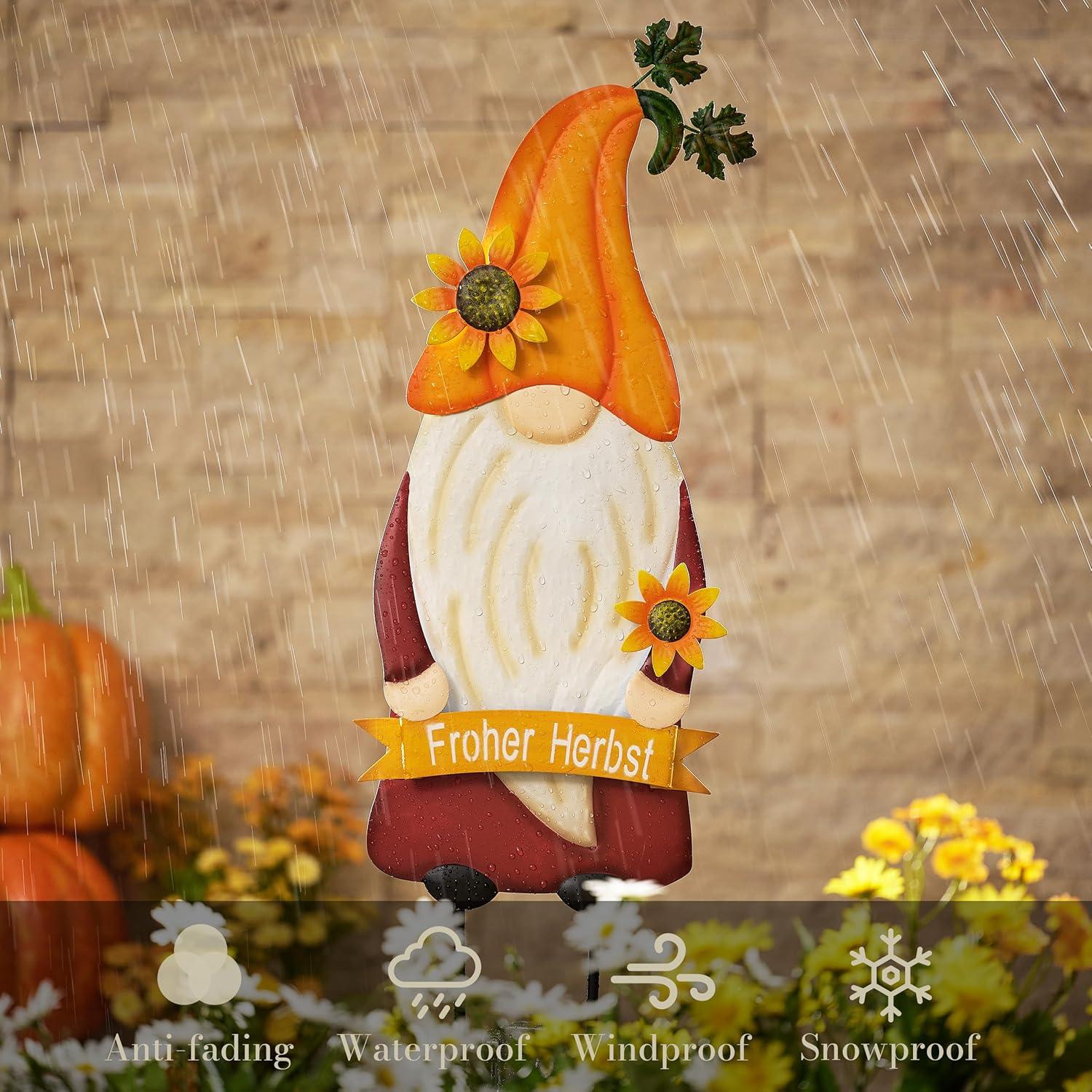 Herbstdeko Gartenzwerg Sonnenblume Metall 68cm Terrasse Hof Rasen