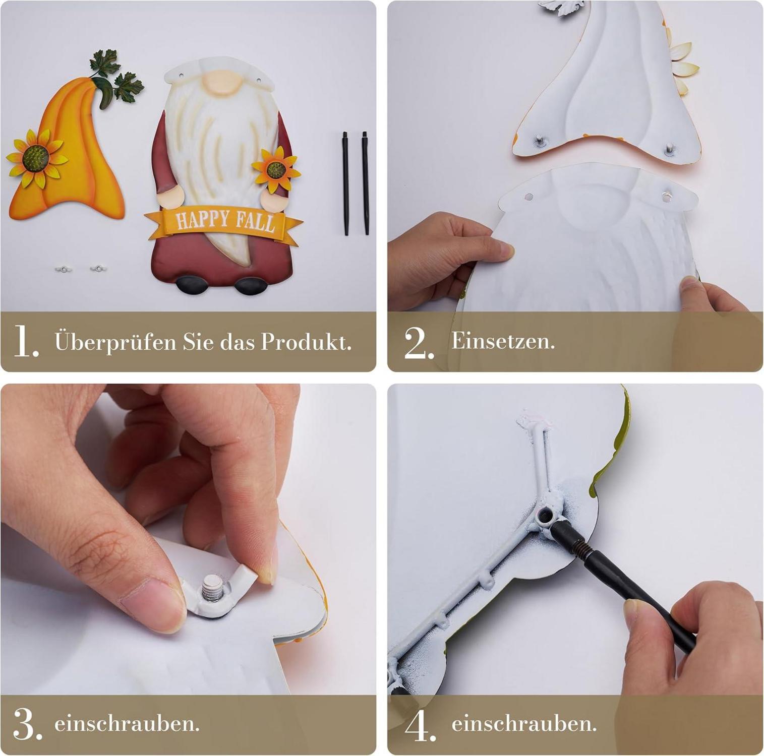 Herbstdeko Gartenzwerg mit Sonnenblume, Metall Kürbis Deko 68cm