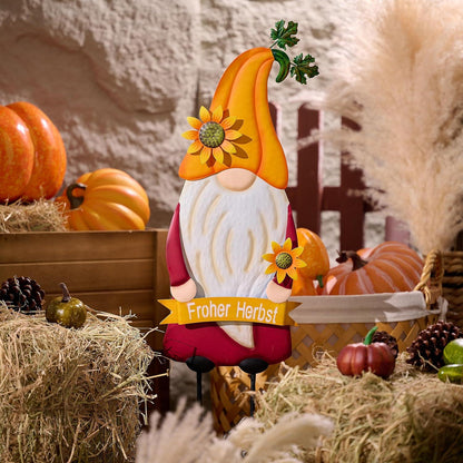 Herbstdeko Gartenzwerg Sonnenblume Metall 68cm Terrasse Hof Rasen