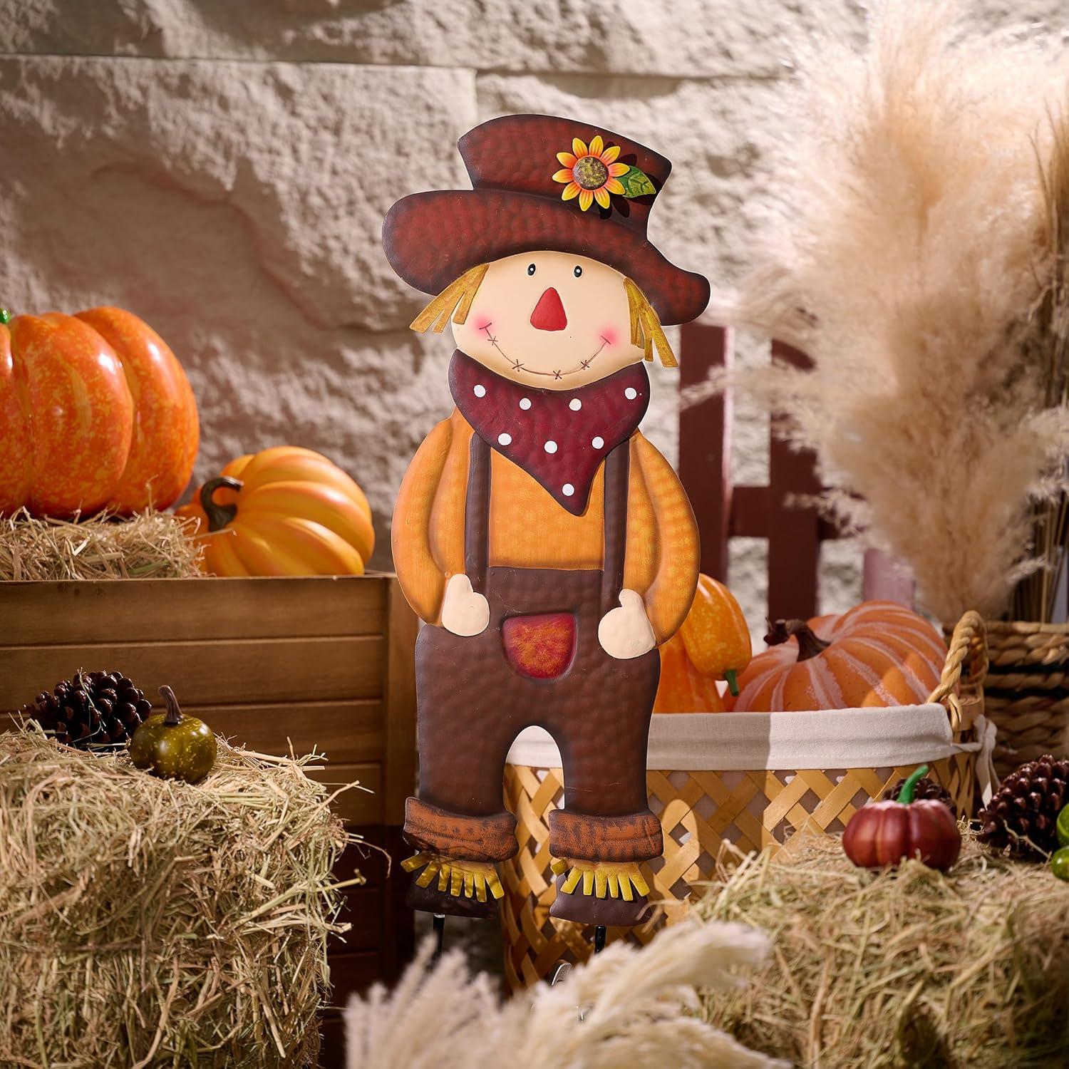 Herbstdeko Gartenstatue Vogelscheuche 76cm Orange