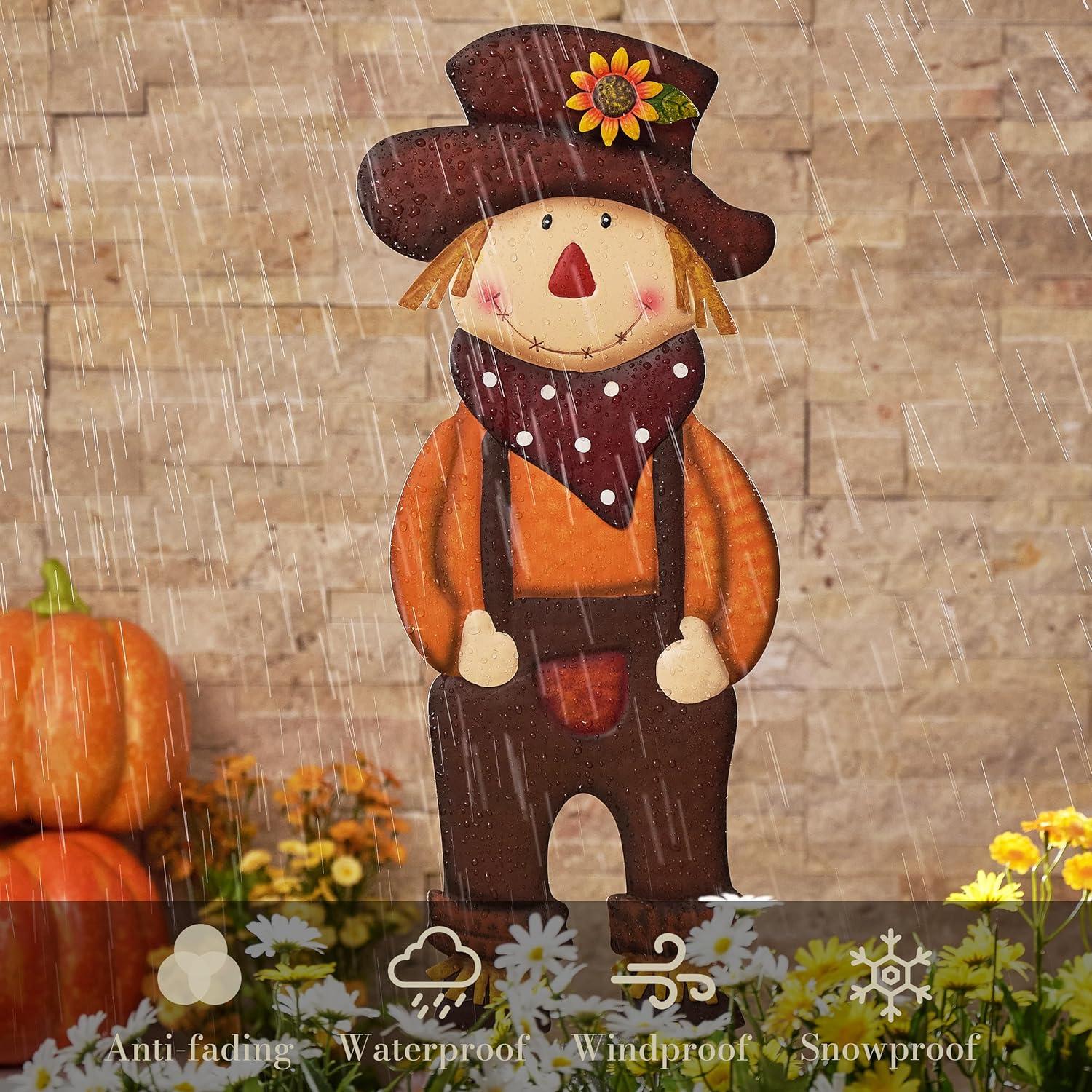 Herbstdeko Vogelscheuche Metall Gartenstatue 76cm Orange