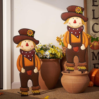 Herbstdeko Vogelscheuche Metall Kürbis Garten Terrasse 76cm Orange