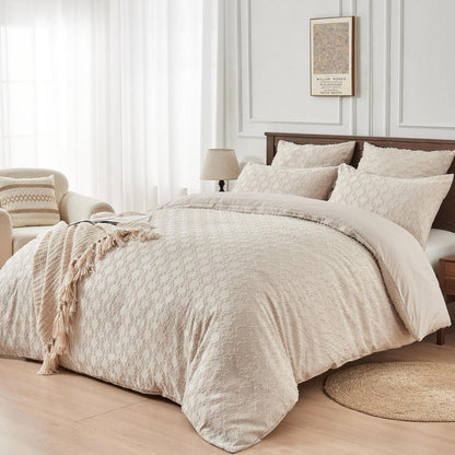 Boho Bettwäsche Set 220x240 Beige Getuftet – 3-teilig