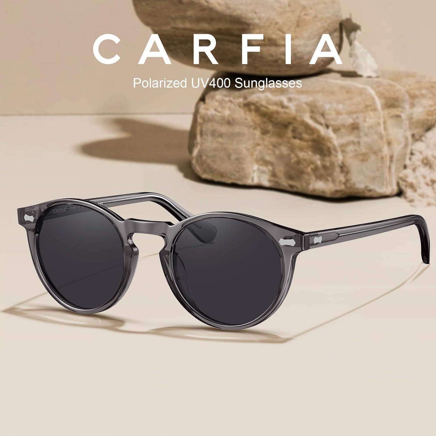 CARFIA Sonnenbrille Herren Polarisiert Retro Rund Acetat-Rahmen UV 400 Modebrille