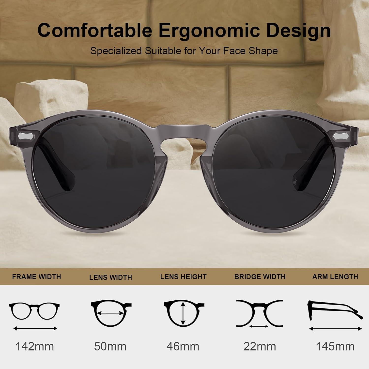 CARFIA Herren Sonnenbrille Polarisiert Retro Rund UV 400 Acetat-Rahmen