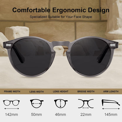 CARFIA Herren Sonnenbrille Polarisiert Retro Rund UV 400 Acetat-Rahmen