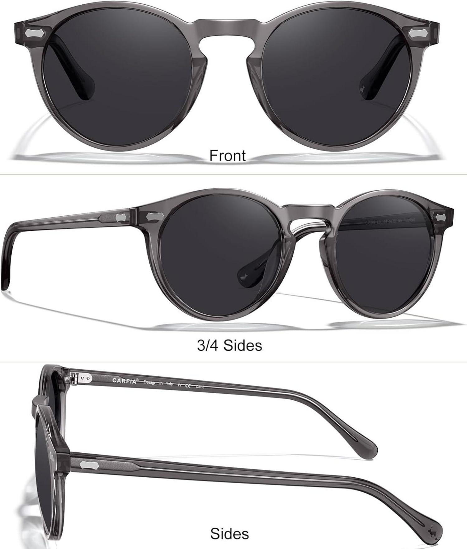 CARFIA Herren Sonnenbrille Polarisiert Retro Rund UV 400 Acetat-Rahmen