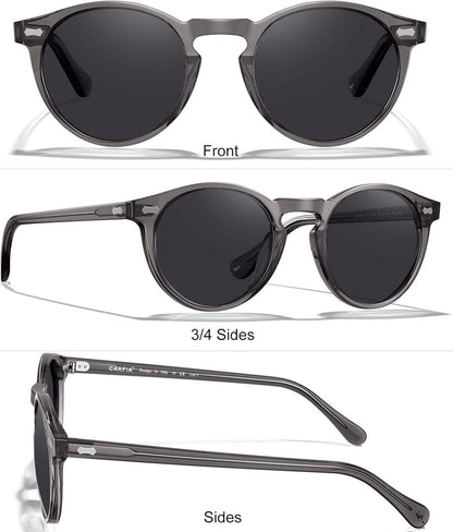 CARFIA Herren Sonnenbrille Polarisiert Retro Rund UV 400 Acetat-Rahmen