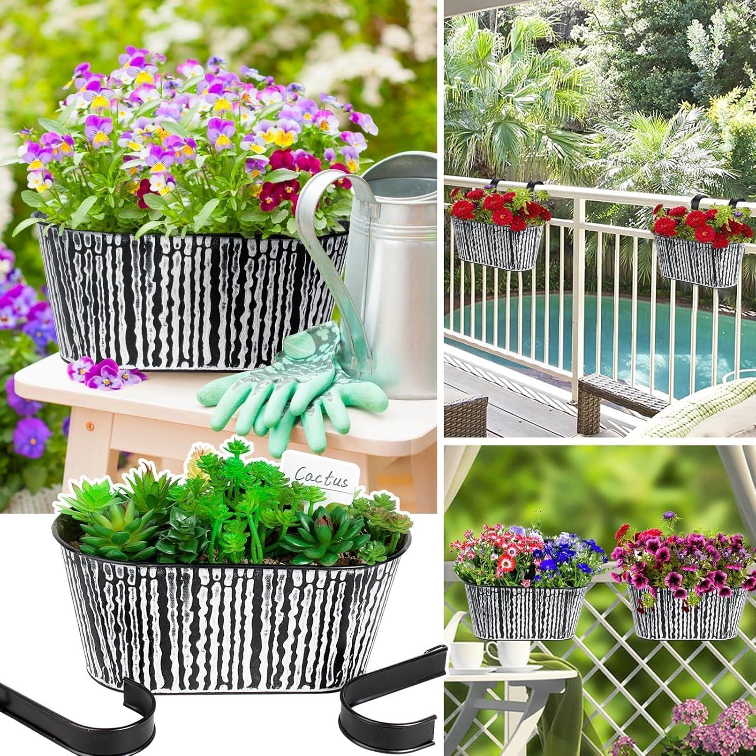 Hängetöpfe Set Vintage Schwarz Gestreift Blumentopf Balkon Garten 27×14×22cm