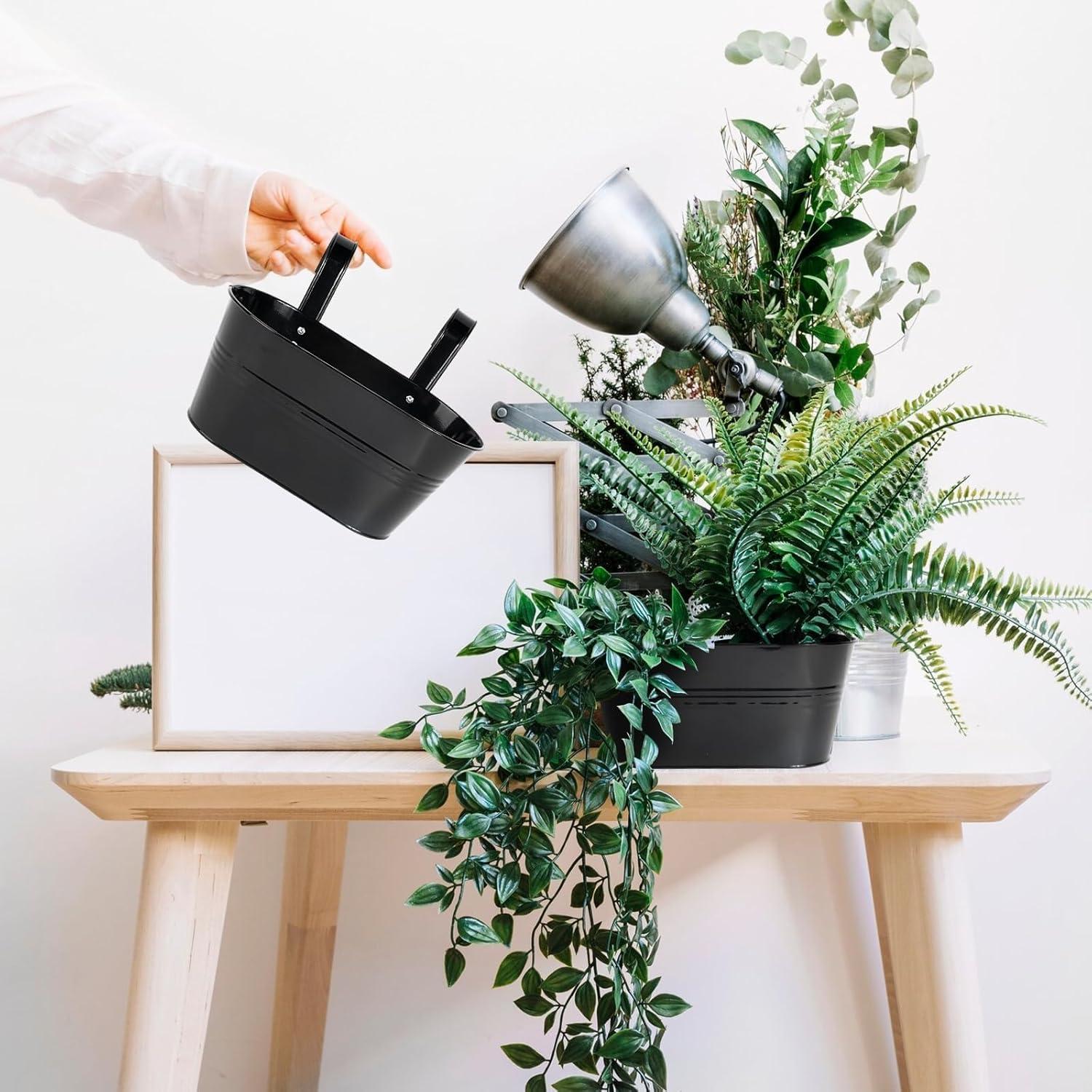 2er Set Vintage Hängetöpfe Schwarz für Balkon Garten Zaun