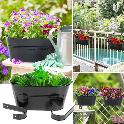 Vintage Hänge Blumentopf Set Balkon Garten Deko Schwarz 27×14×22cm