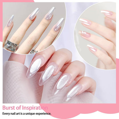 Perlmutt Chrom Nagelpulver Weiß - Eisglanz Effekt