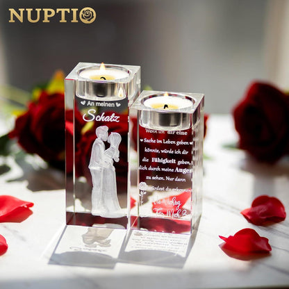 NUPTIO 3D Glas Kristall Hochzeit Teelichthalter Partner