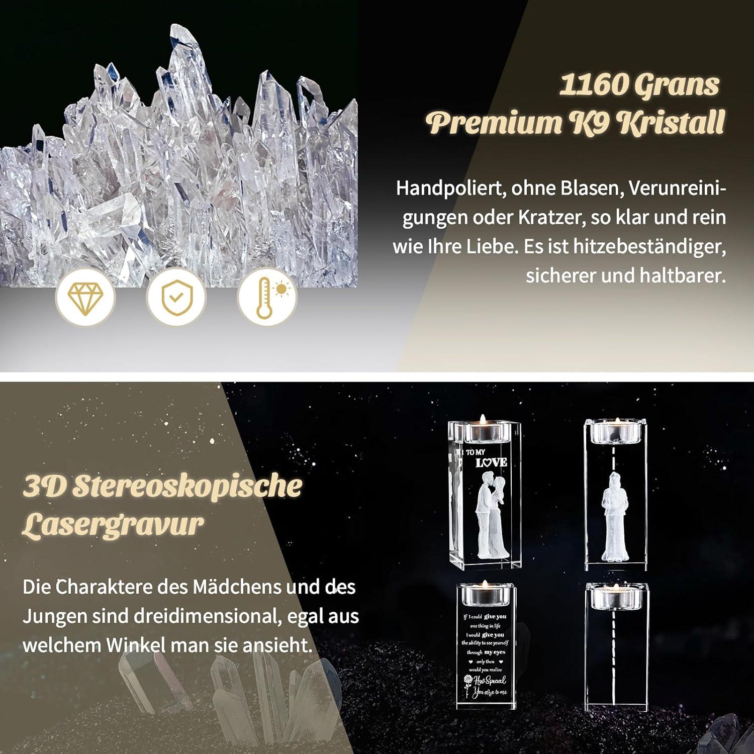 NUPTIO Jahrestag 3D Glas Kristall Teelichthalter Partner Männer Frauen