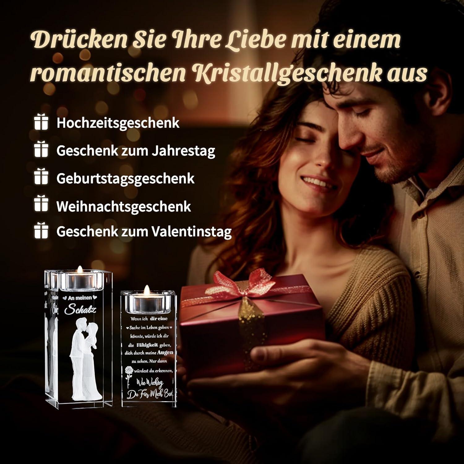 NUPTIO 3D Kristall Hochzeit Teelichthalter Partner - Geschenk für Mann und Frau