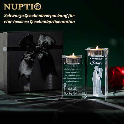 Kristall Teelichthalter 3D Gravur Partner Geschenk Hochzeit Jahrestag
