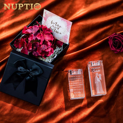 NUPTIO Kristallglas Teelichthalter 3D Gravur Hochzeit Jahrestag