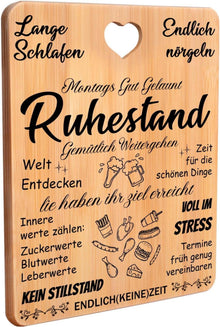 Ruhestand Geschenk Bambus Schneidebrett Gravur Rente witzige Geschenke