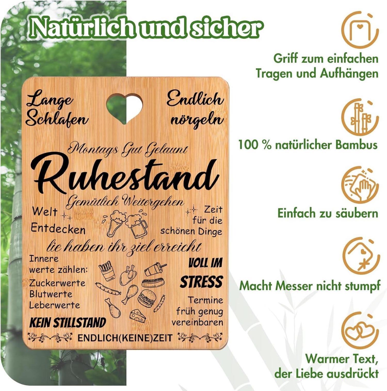 Ruhestand Geschenk Bambus Schneidebrett Renteneintritt Frau Mann
