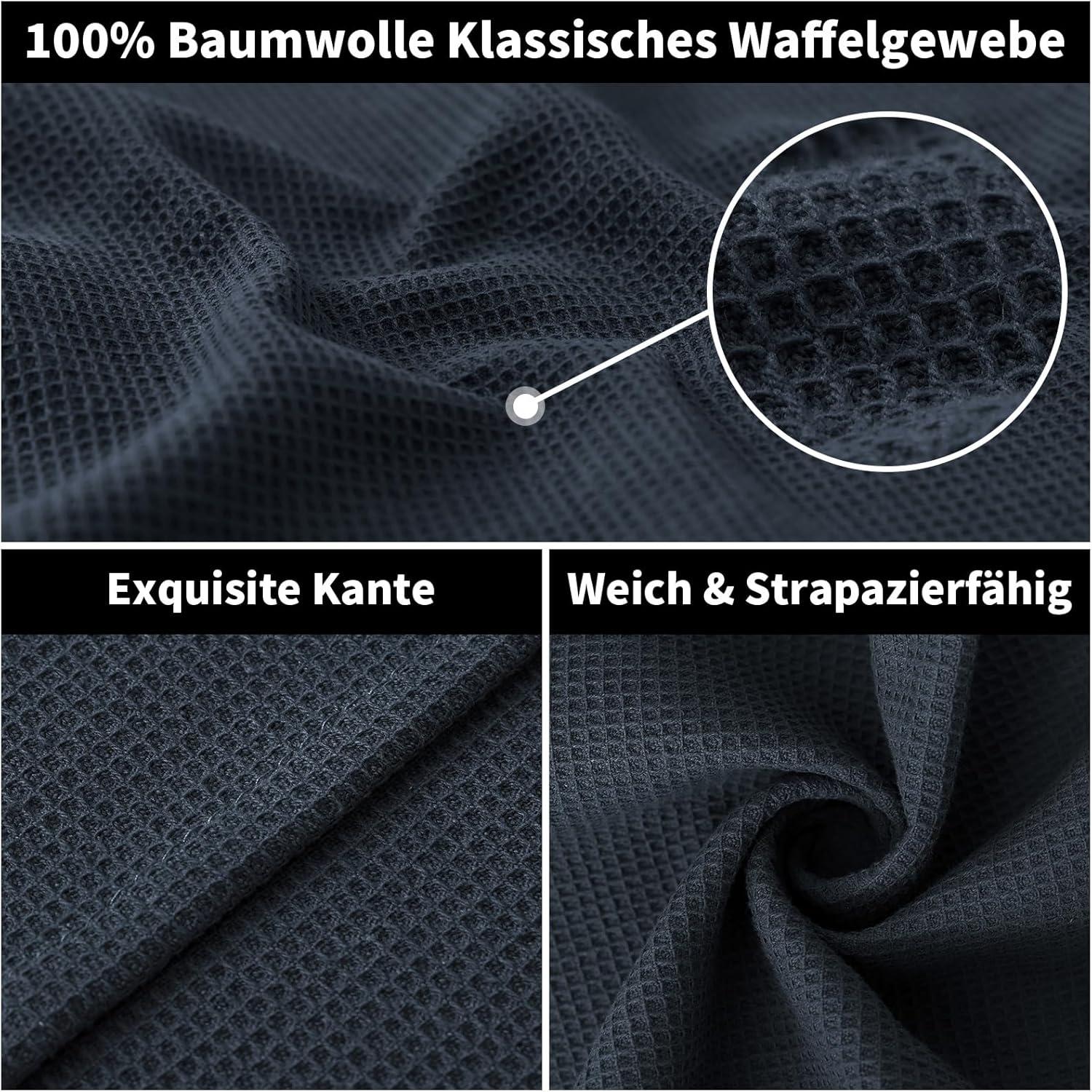 8er Set Saugfähige Baumwoll Geschirrtücher Waffelmuster Dunkelgrau