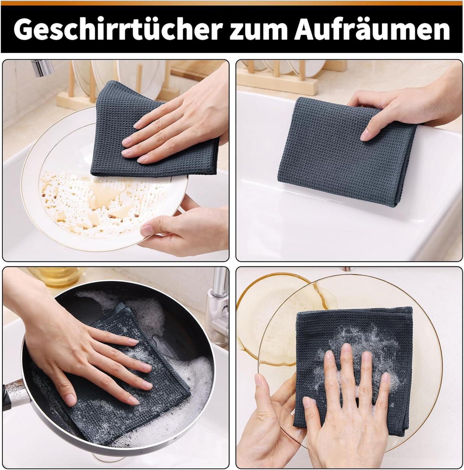 8er Set Küchentücher Baumwolle Waffelmuster Saugfähig Trocknend 30x30cm
