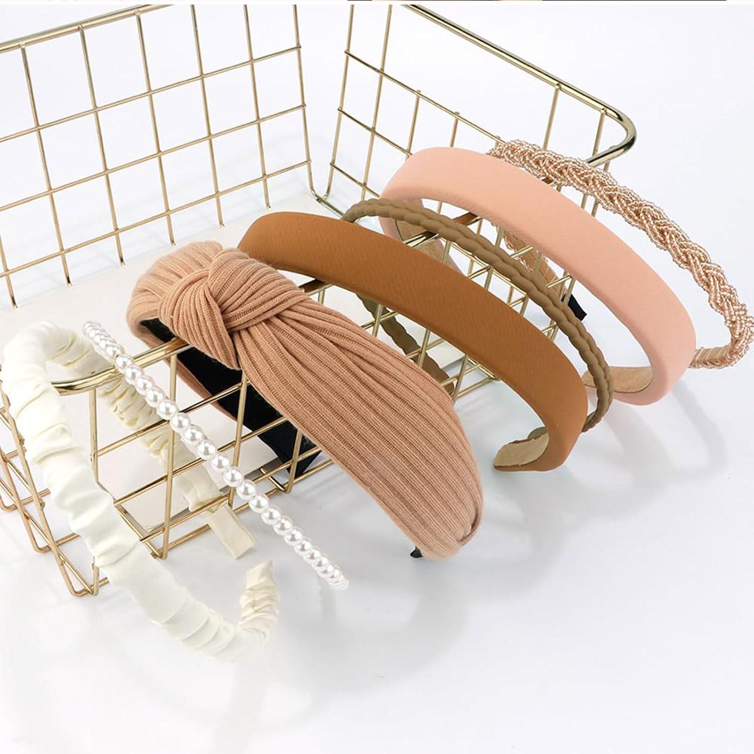 Kotkiddy Haarreifen Set 7 Stück Damen Perlen Stirnbänder Braun