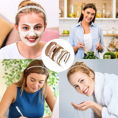 Stirnbänder Set Damen Haarreifen Perlen Kunststoff 7 Stück Braun