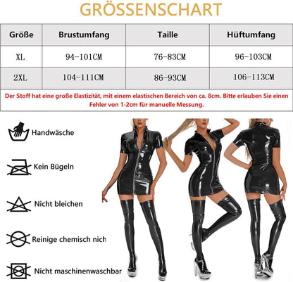 TUYMNI Damen Lackleder Wetlook Minikleid Clubwear Party Body Sexy Slim Fit