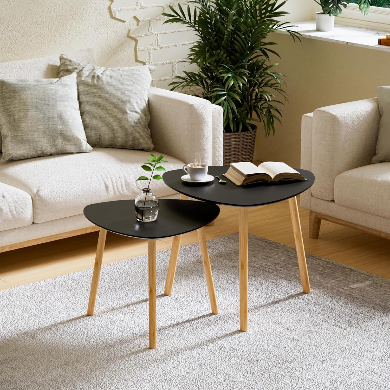 Exabang 2er Set Moderne Couchtisch Beistelltisch Schwarz