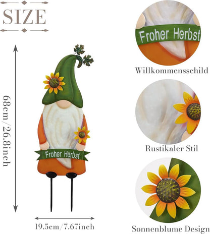 Herbst Gartendeko Metall Gartenzwerg SonnenblumeOrange 68cm