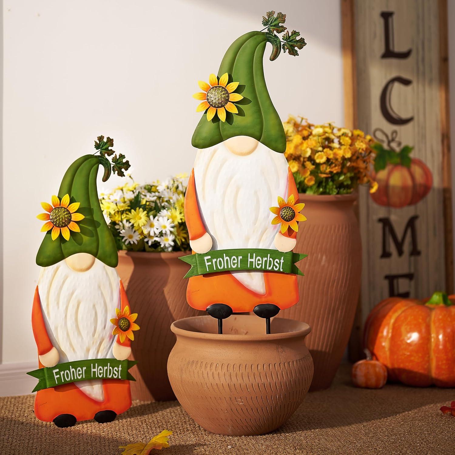 Herbstdekoration Gartenzwerg mit Sonnenblume, Metall, 68cm