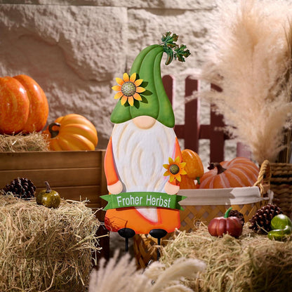 Herbstdeko Gartenzwerg Orange Sonnenblume Metall 68cm