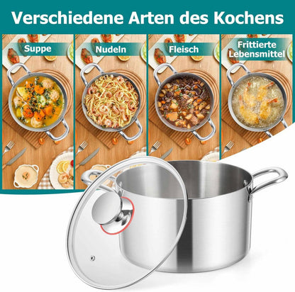 Homikit 20cm Edelstahl Kochtopf mit Glasdeckel für alle Herde 3,3L