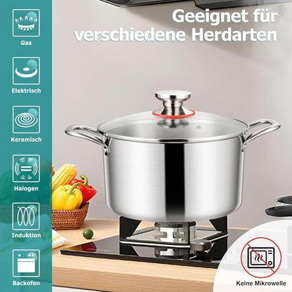 Kochtopf 20cm Edelstahl Suppentopf 3,3L Induktion Glasdeckel
