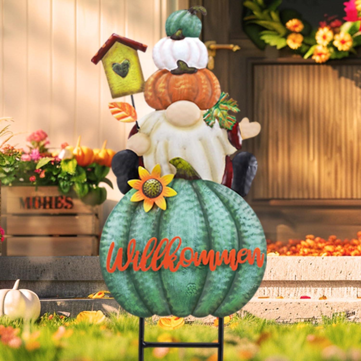 Herbstdeko Gartendeko GNOME Kürbis Gartenstatuen Metall Terrasse Hof
